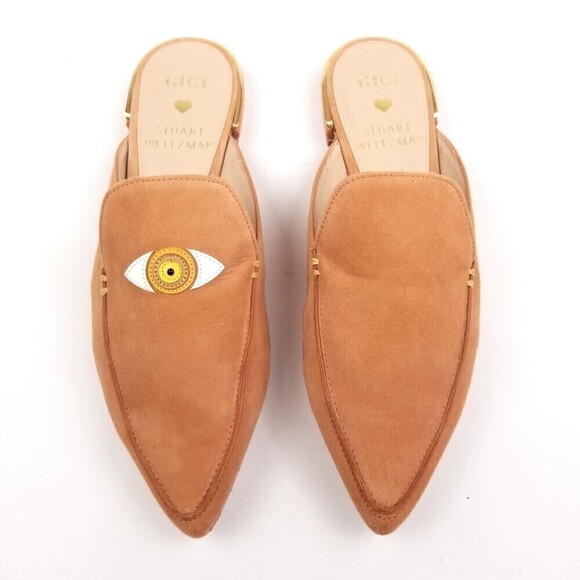 Stuart Weitzman EYELOVEMORE Evil Eye Suede Leather Mules Pointed Toe Slip On 36 - Picture 3 of 12